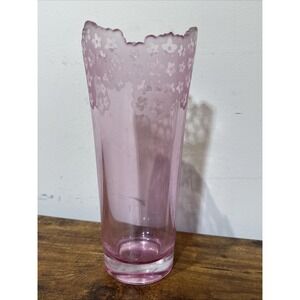 Galway Irish Crystal Vase Pink  Frosted Flower Scalloped Rim ~ 10" ~ EUC
